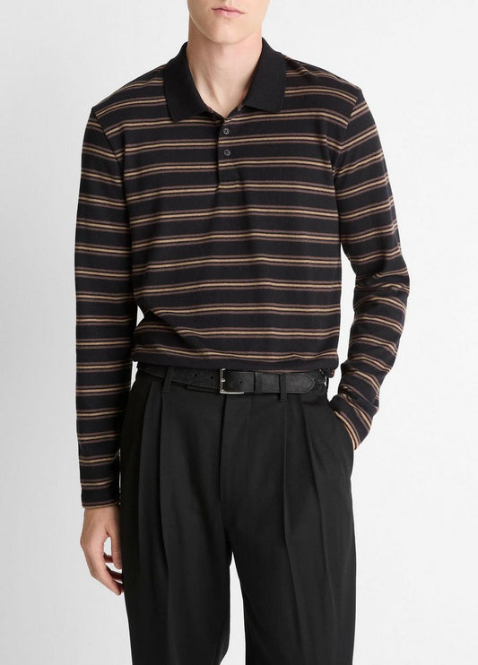 Vince Striped Cotton-Blend Long-Sleeve Polo Shirt - Tees & Hoodies