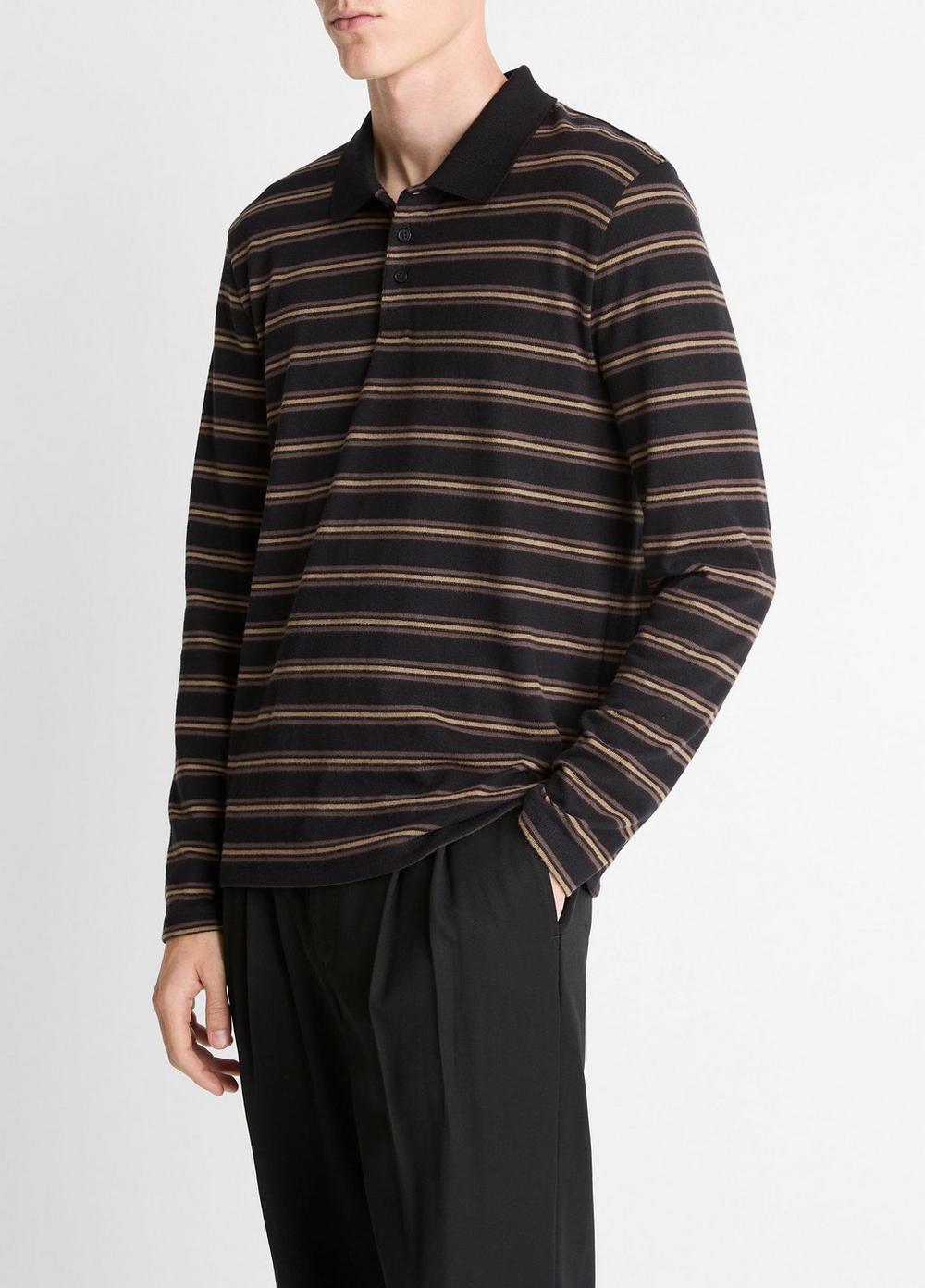 Vince Striped Cotton-Blend Long-Sleeve Polo Shirt - Tees & Hoodies