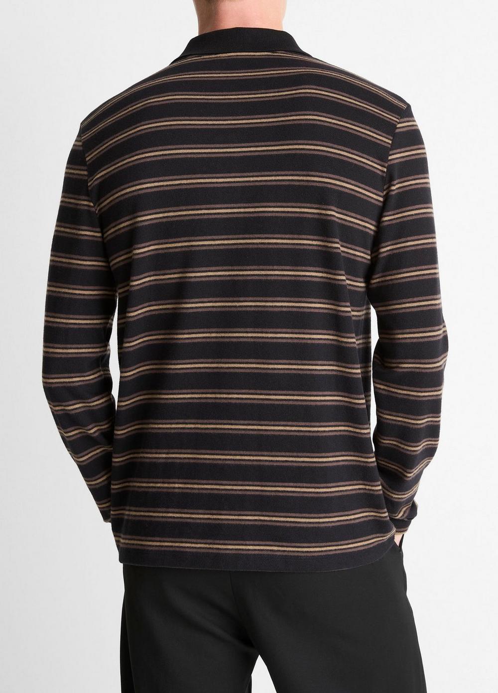 Vince Striped Cotton-Blend Long-Sleeve Polo Shirt - Tees & Hoodies