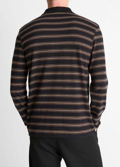 Vince Striped Cotton-Blend Long-Sleeve Polo Shirt - Tees & Hoodies