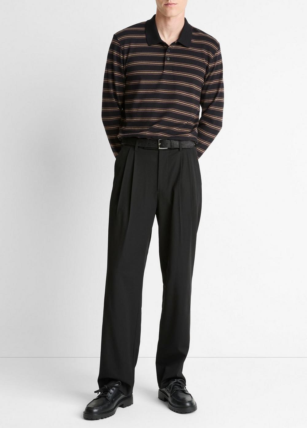 Vince Striped Cotton-Blend Long-Sleeve Polo Shirt - Tees & Hoodies