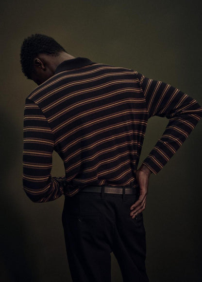 Vince Striped Cotton-Blend Long-Sleeve Polo Shirt - Tees & Hoodies