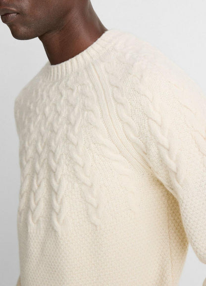 Vince Airspun Merino Wool Cable-Yoke Sweater - Sweaters