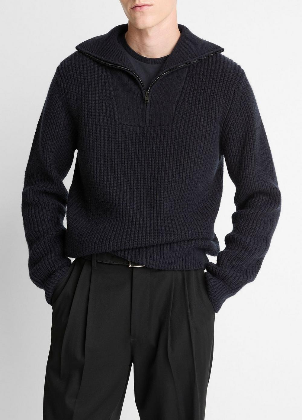 Vince Heirloom Shaker Wool-Cashmere Quarter-Zip Sweater - Sweaters