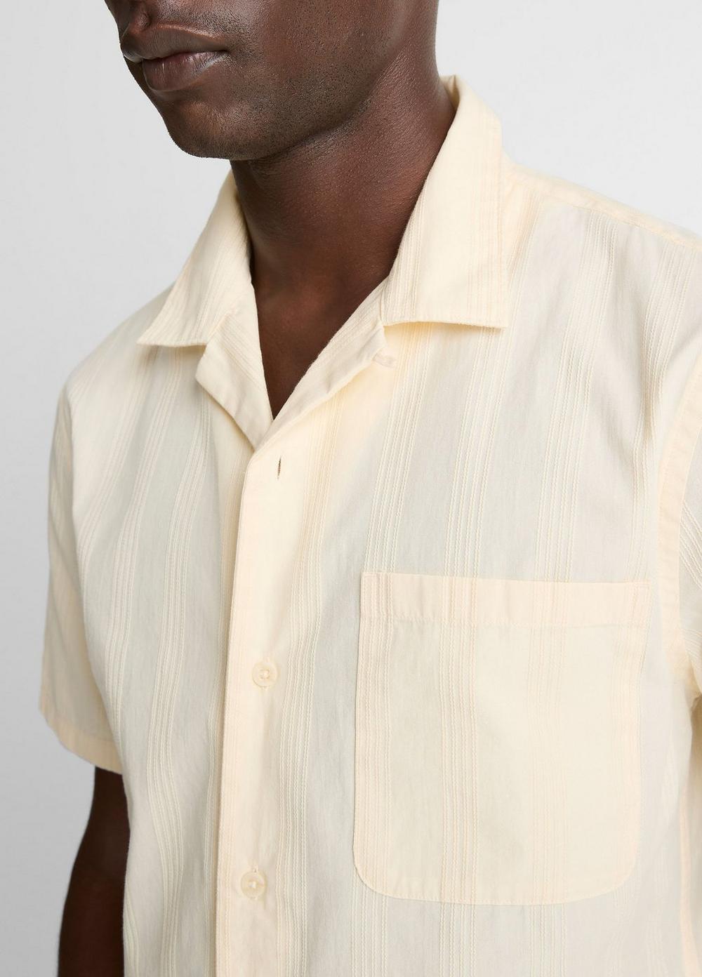 Vince Union Stripe Cotton Short-Sleeve Loop-Collar Shirt - Shirts