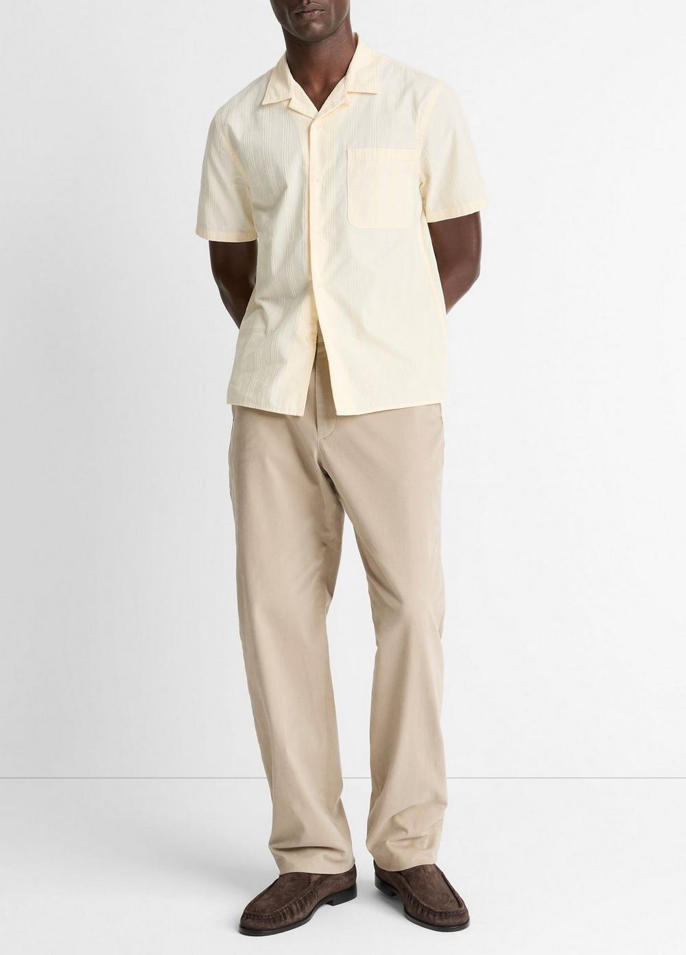 Vince Union Stripe Cotton Short-Sleeve Loop-Collar Shirt - Shirts