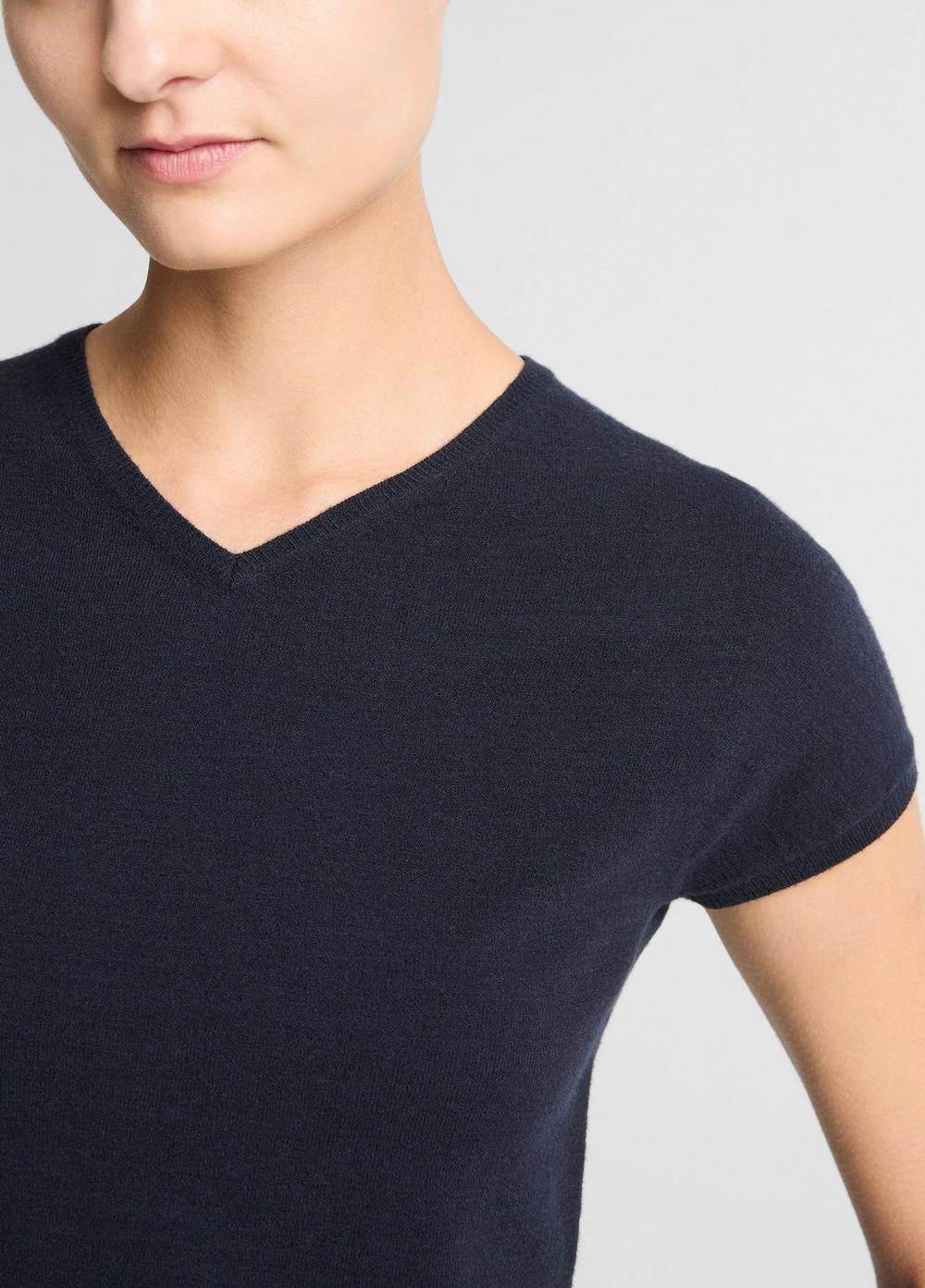 Vince Wool & Cashmere-Blend High V-Neck Short-Sleeve Sweater - Sweaters