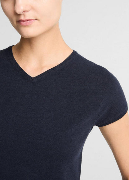 Vince Wool & Cashmere-Blend High V-Neck Short-Sleeve Sweater - Sweaters
