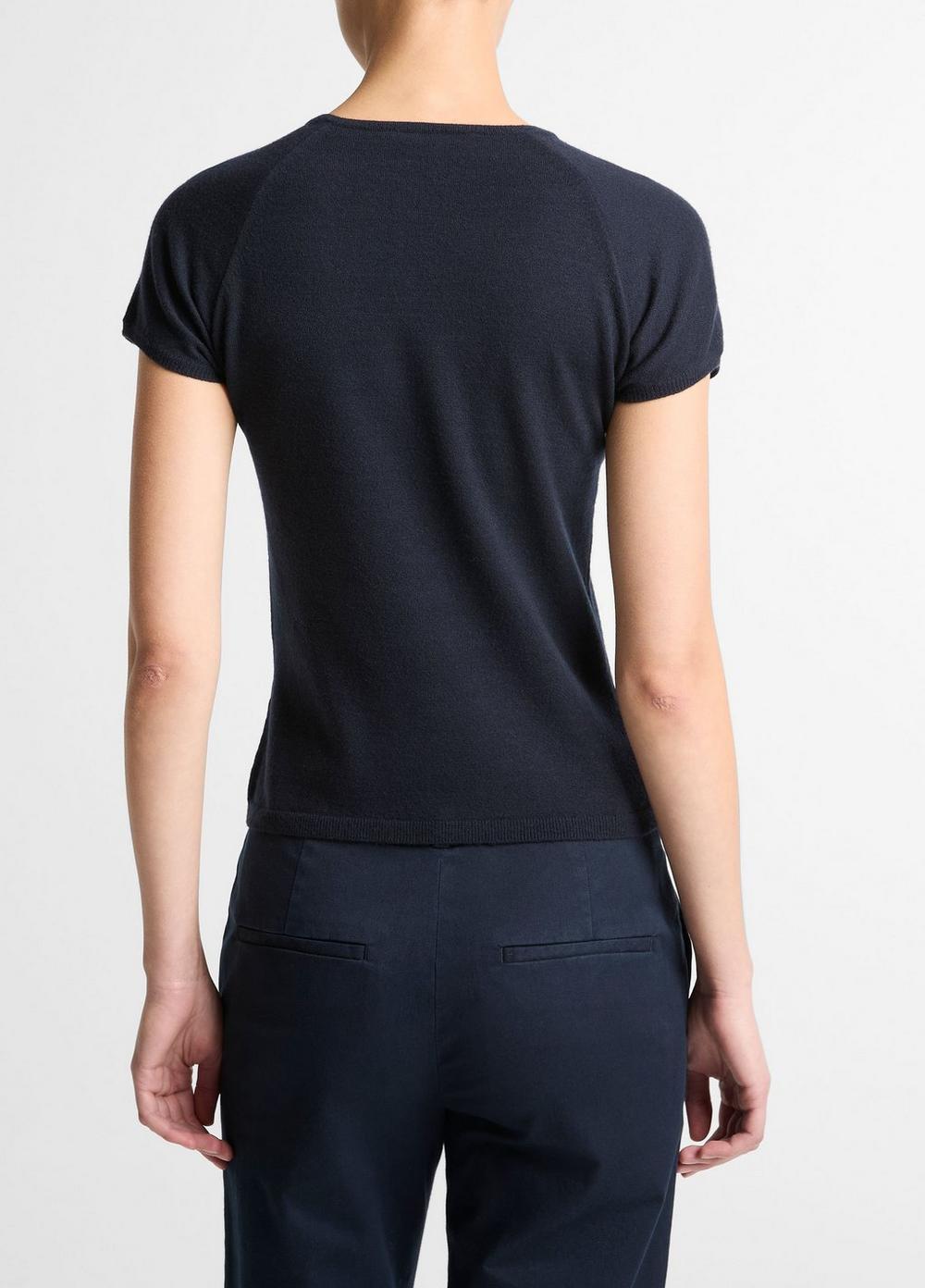Vince Wool & Cashmere-Blend High V-Neck Short-Sleeve Sweater - Sweaters