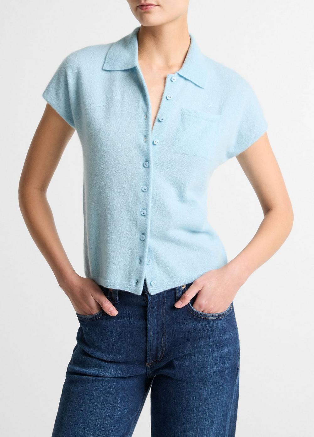 Vince Cashmere-Silk Short-Sleeve Polo Sweater - Sweaters