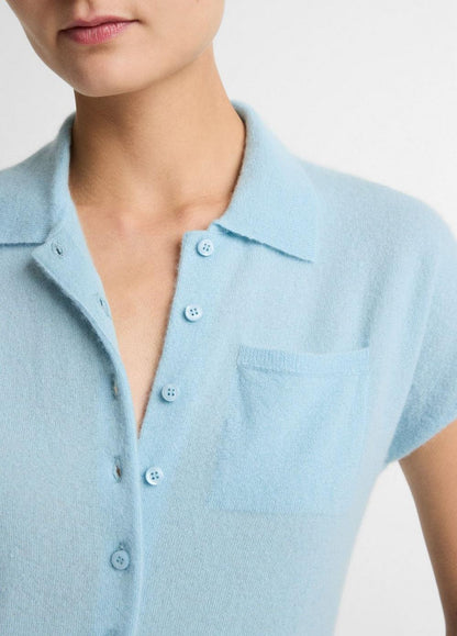 Vince Cashmere-Silk Short-Sleeve Polo Sweater - Sweaters