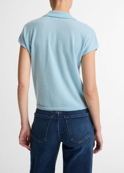 Vince Cashmere-Silk Short-Sleeve Polo Sweater - Sweaters