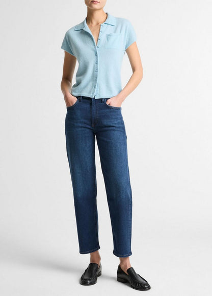 Vince Cashmere-Silk Short-Sleeve Polo Sweater - Sweaters