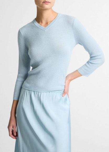 Vince Cashmere-Silk High V-Neck Sweater  - Sweaters