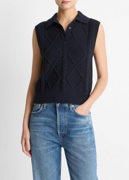 Vince Cable-Knit Wool & Cotton-Blend Sweater Vest - Sweaters