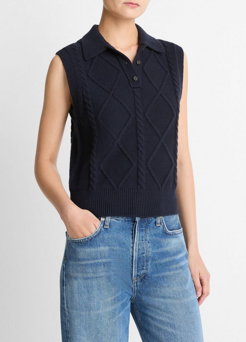 Vince Cable-Knit Wool & Cotton-Blend Sweater Vest - Sweaters