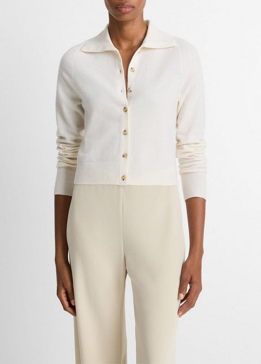 Vince Wool & Cashmere-Blend Polo Cardigan - Sweaters