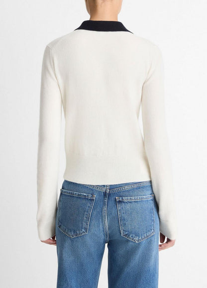 Vince Contrast-Trim Wool & Cashmere-Blend Collared Cardigan - Sweaters