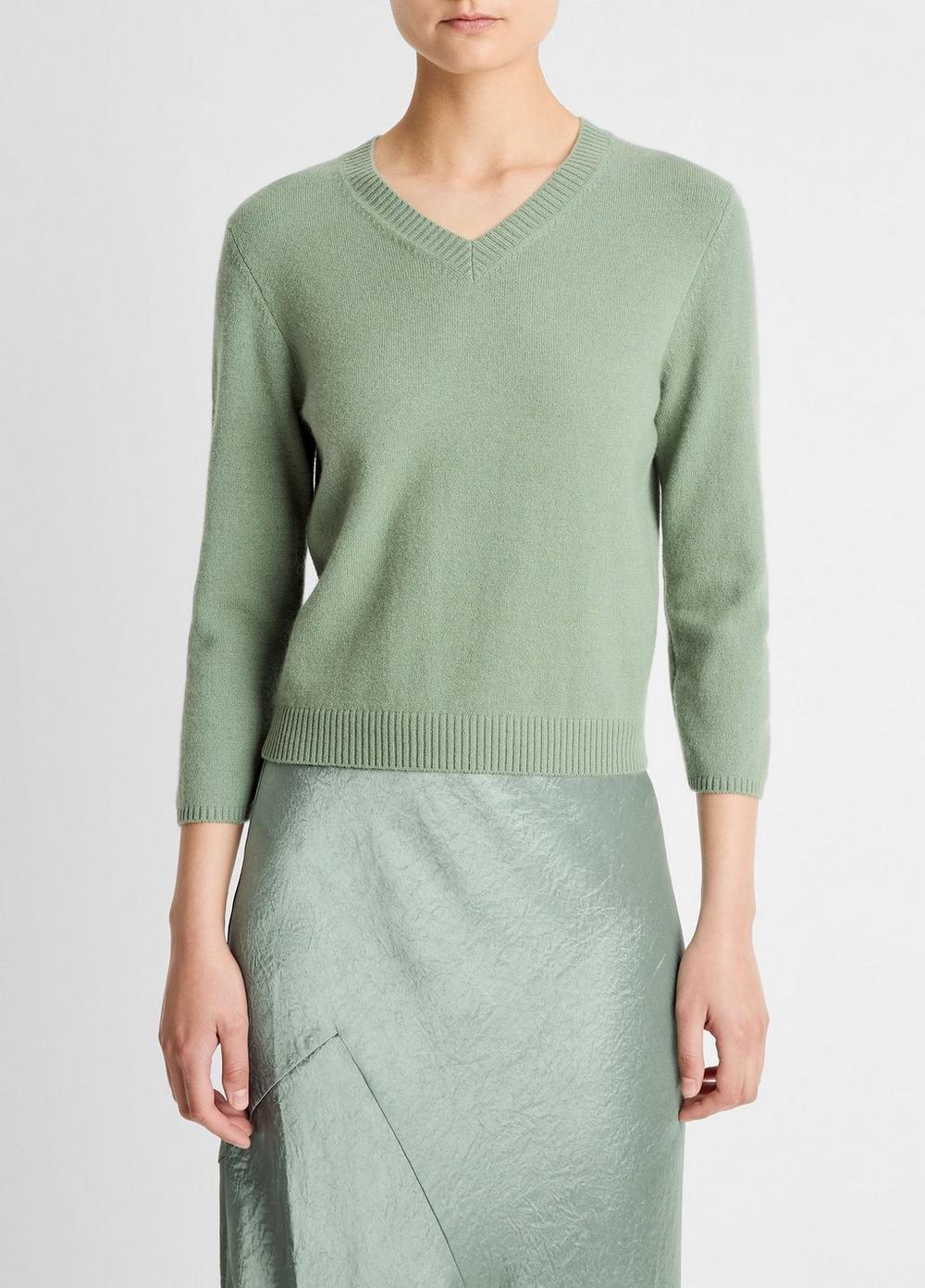 Vince Wool & Cashmere-Blend Three-Quarter-Sleeve V-Neck Sweater - Sweaters