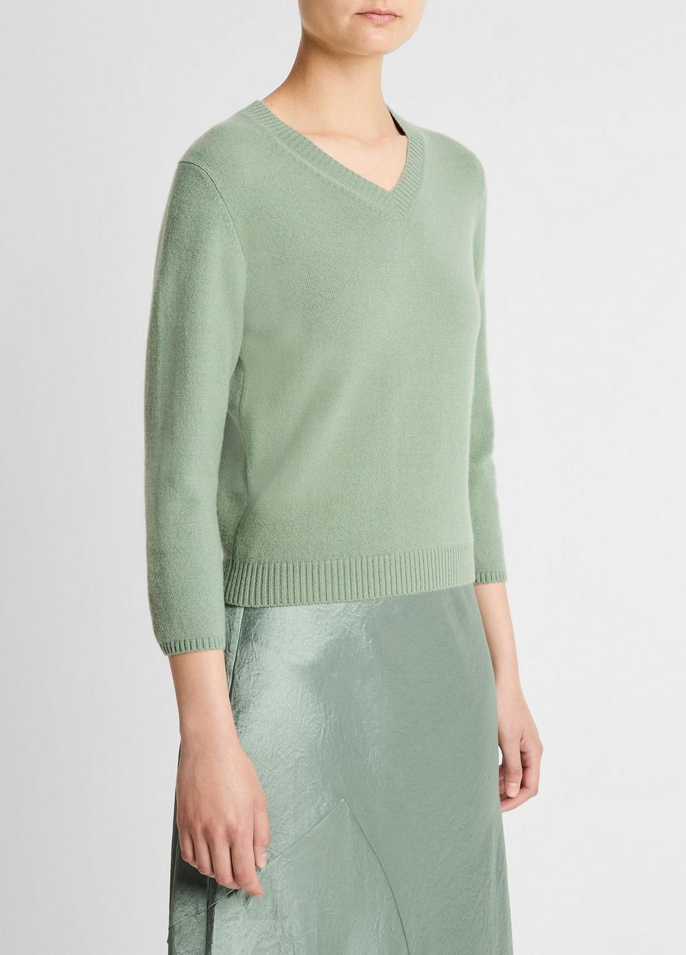 Vince Wool & Cashmere-Blend Three-Quarter-Sleeve V-Neck Sweater - Sweaters