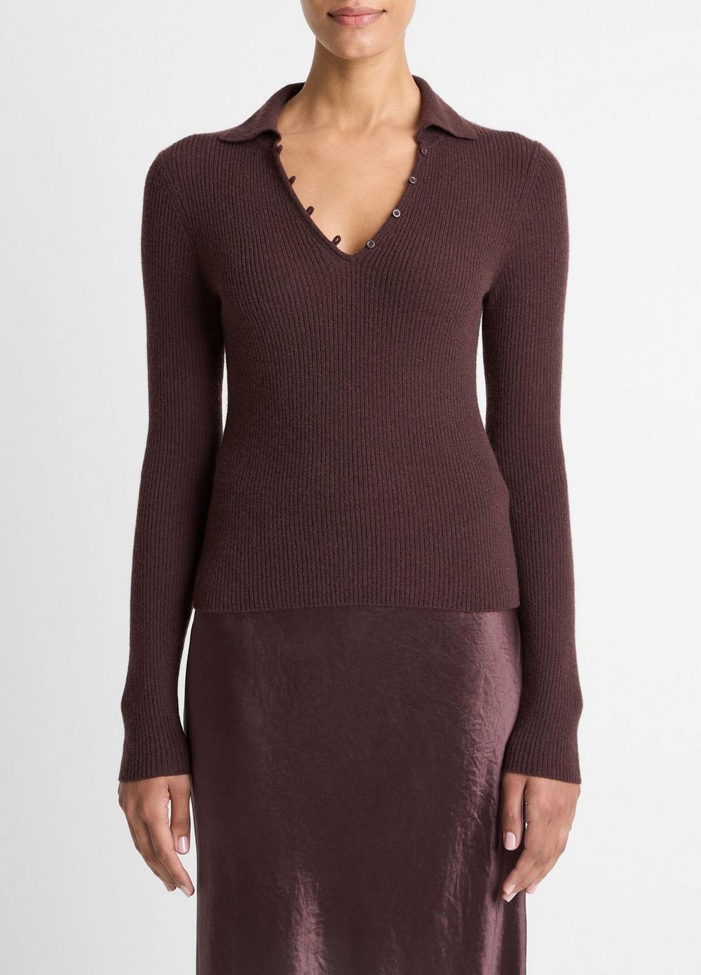 Vince Ribbed Cashmere-Silk Polo Sweater - Sweaters