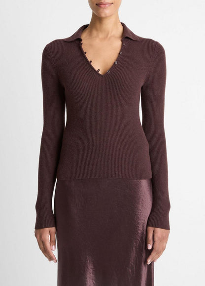 Vince Ribbed Cashmere-Silk Polo Sweater - Sweaters