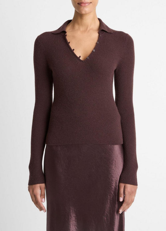 Vince Ribbed Cashmere-Silk Polo Sweater - Sweaters
