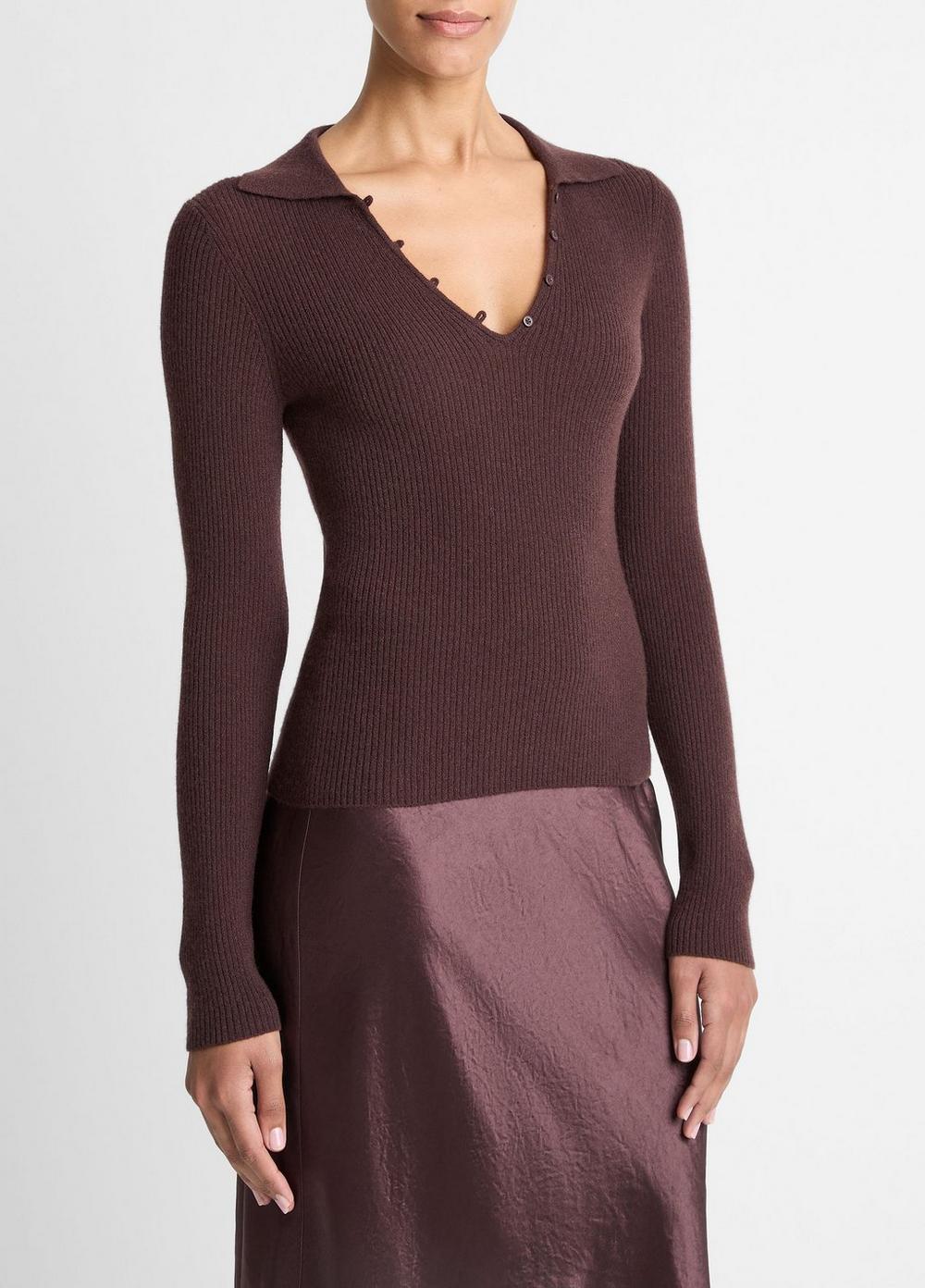 Vince Ribbed Cashmere-Silk Polo Sweater - Sweaters