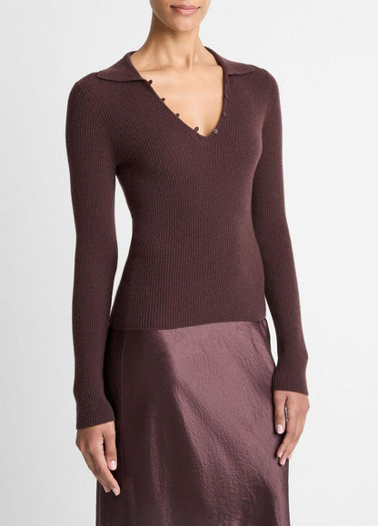 Vince Ribbed Cashmere-Silk Polo Sweater - Sweaters