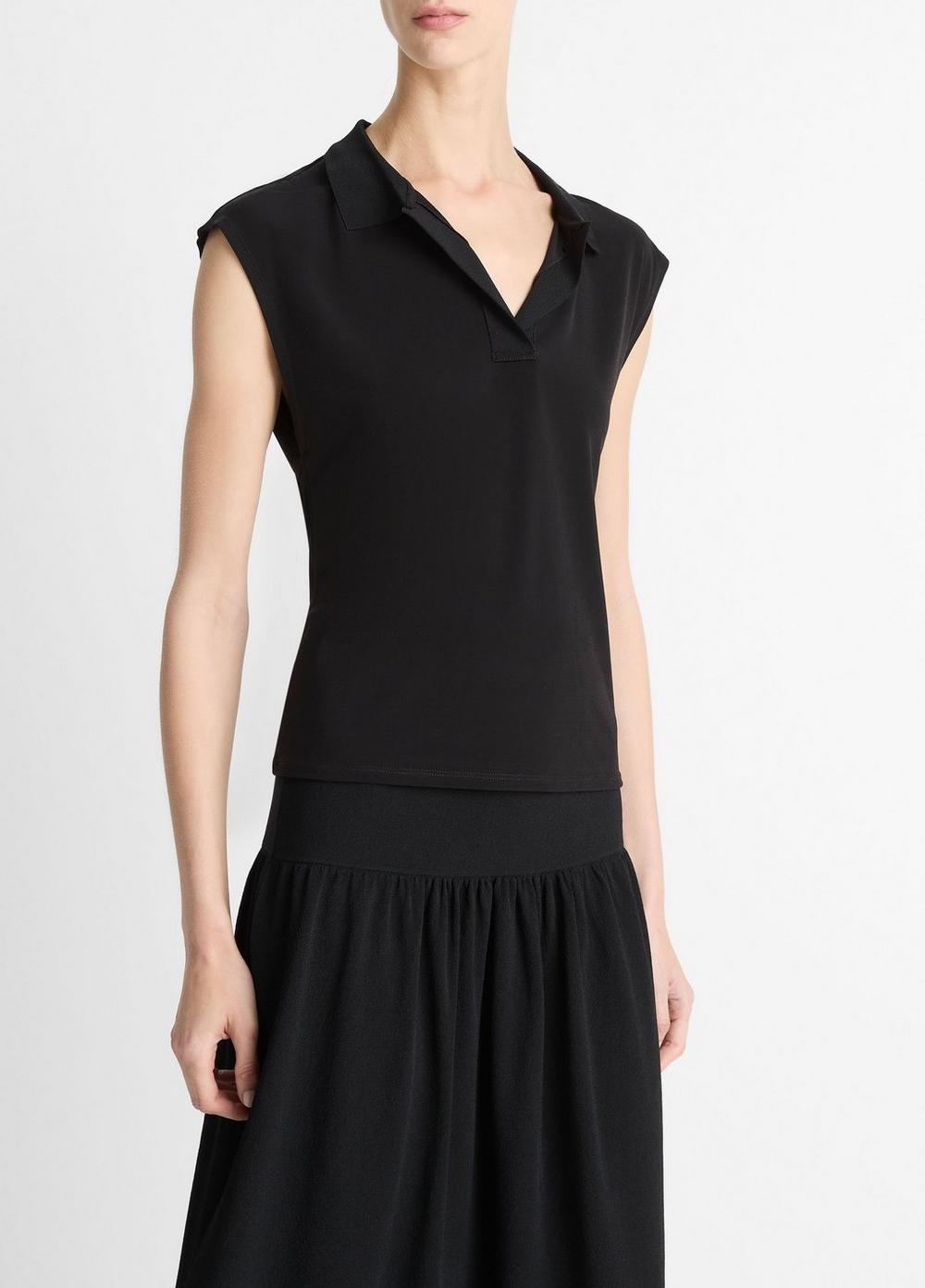 Vince Matte Jersey Cap-Sleeve Polo Top - Shirts & Tees