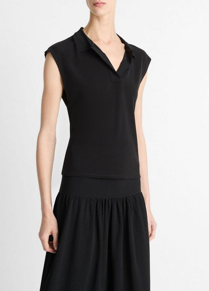 Vince Matte Jersey Cap-Sleeve Polo Top - Shirts & Tees