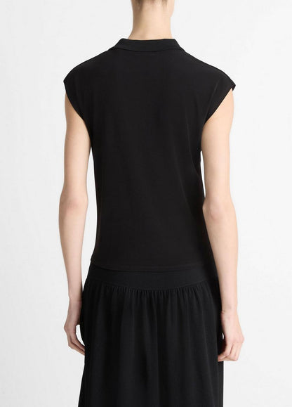 Vince Matte Jersey Cap-Sleeve Polo Top - Shirts & Tees