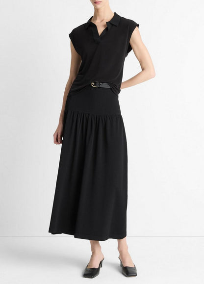 Vince Matte Jersey Cap-Sleeve Polo Top - Shirts & Tees