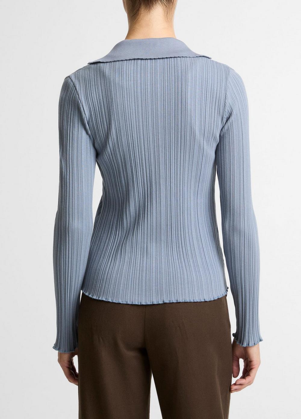 Vince Variegated-Rib Cotton-Blend Polo Top - Shirts & Tees