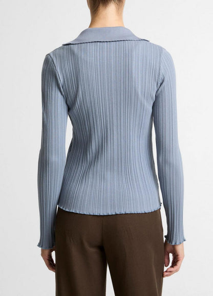 Vince Variegated-Rib Cotton-Blend Polo Top - Shirts & Tees