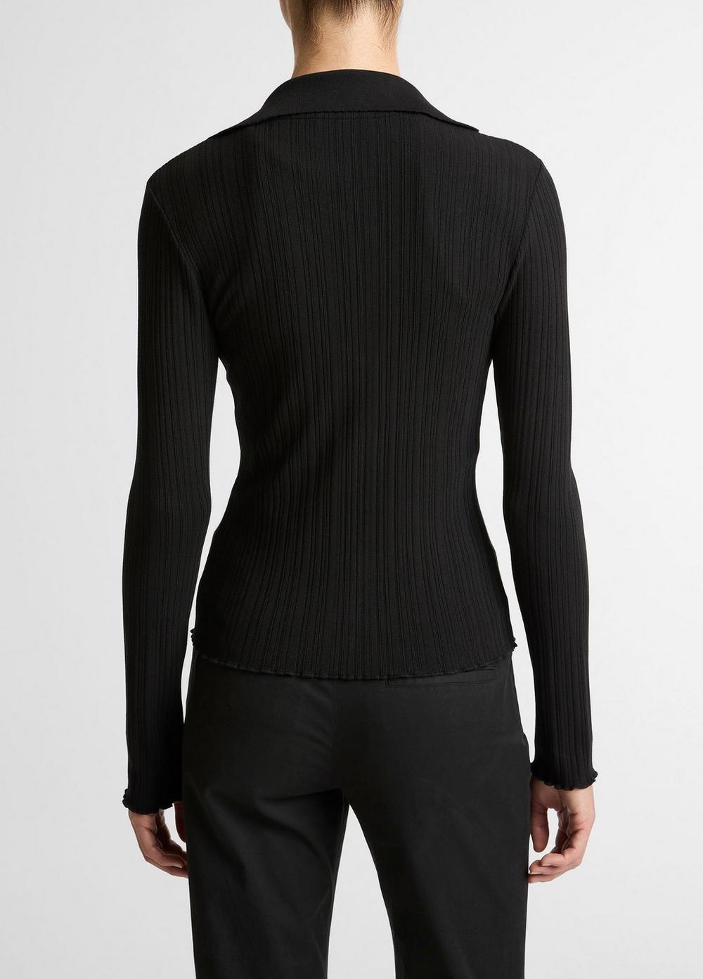 Vince Variegated-Rib Cotton-Blend Polo Top - Shirts & Tees