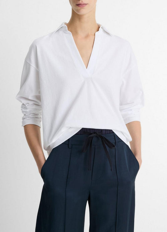 Vince Easy Pima Cotton Long-Sleeve Polo Shirt - Shirts & Tees