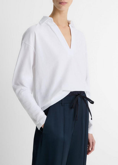 Vince Easy Pima Cotton Long-Sleeve Polo Shirt - Shirts & Tees