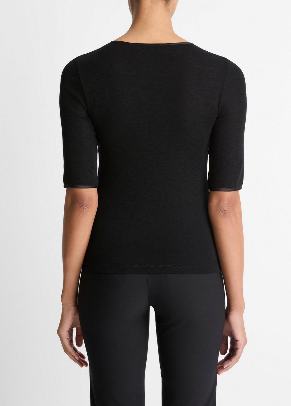 Vince Satin-Trim Wool Elbow-Sleeve T-Shirt - Shirts & Tees