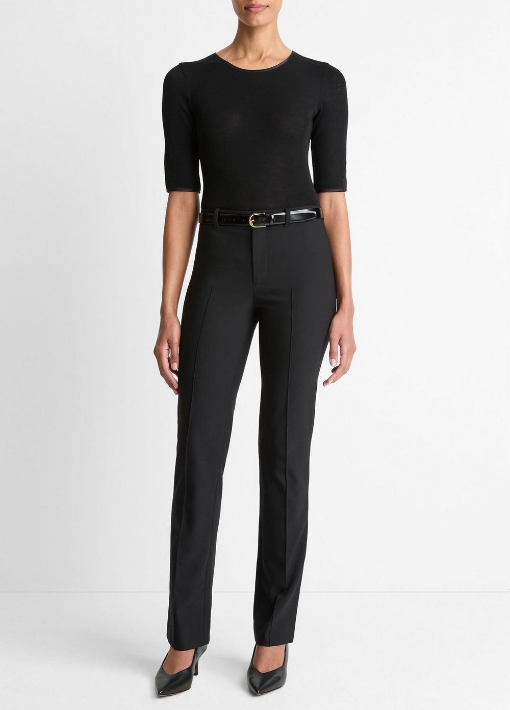 Vince Satin-Trim Wool Elbow-Sleeve T-Shirt - Shirts & Tees