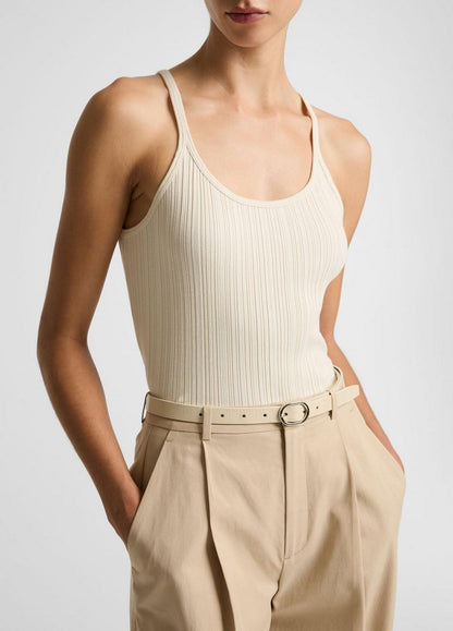 Vince Variegated-Rib Cotton-Blend Tank - Shirts & Tees