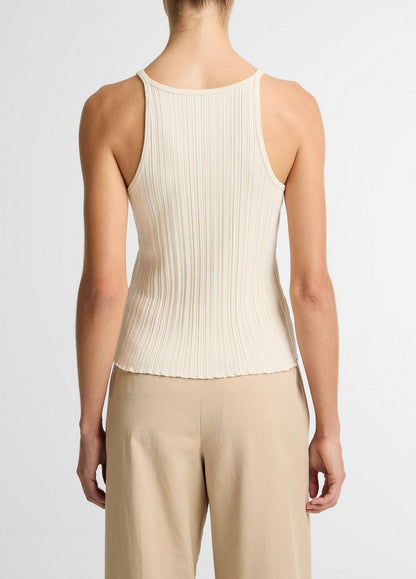 Vince Variegated-Rib Cotton-Blend Tank - Shirts & Tees