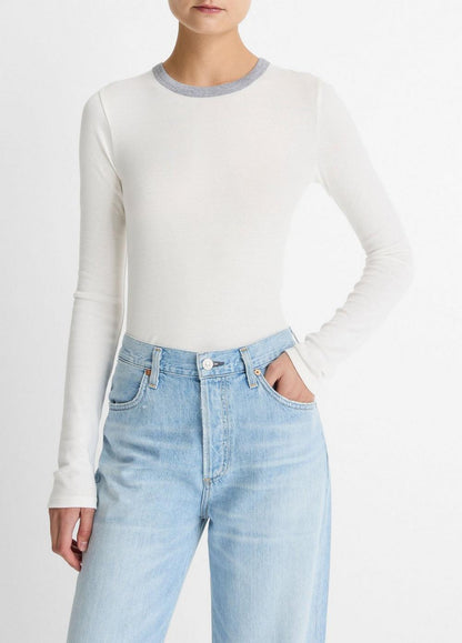 Vince Tipped Heathered Pima Cotton-Blend Long-Sleeve T-Shirt - Shirts & Tees