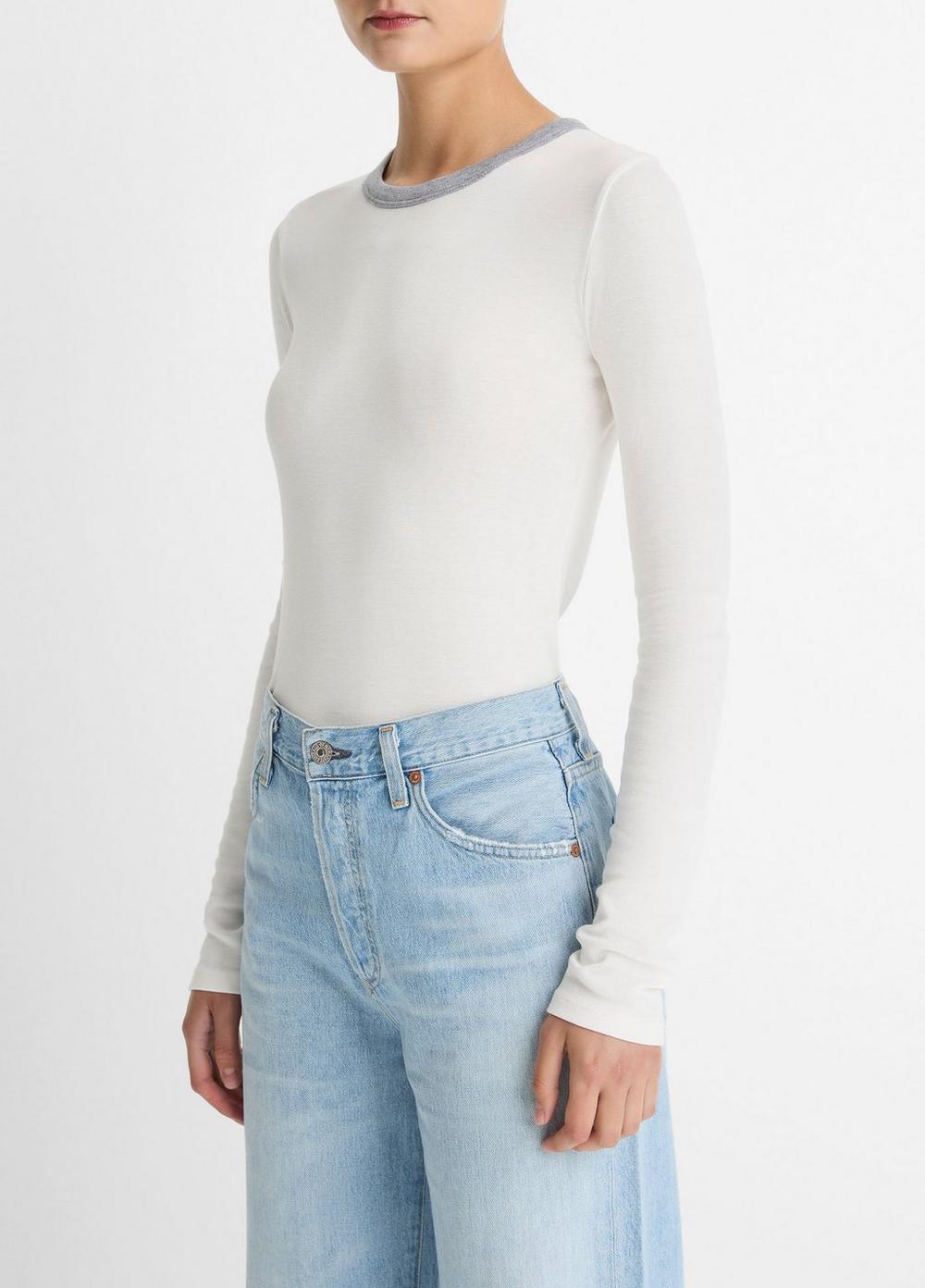 Vince Tipped Heathered Pima Cotton-Blend Long-Sleeve T-Shirt - Shirts & Tees