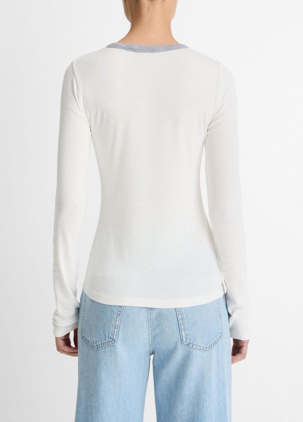 Vince Tipped Heathered Pima Cotton-Blend Long-Sleeve T-Shirt - Shirts & Tees