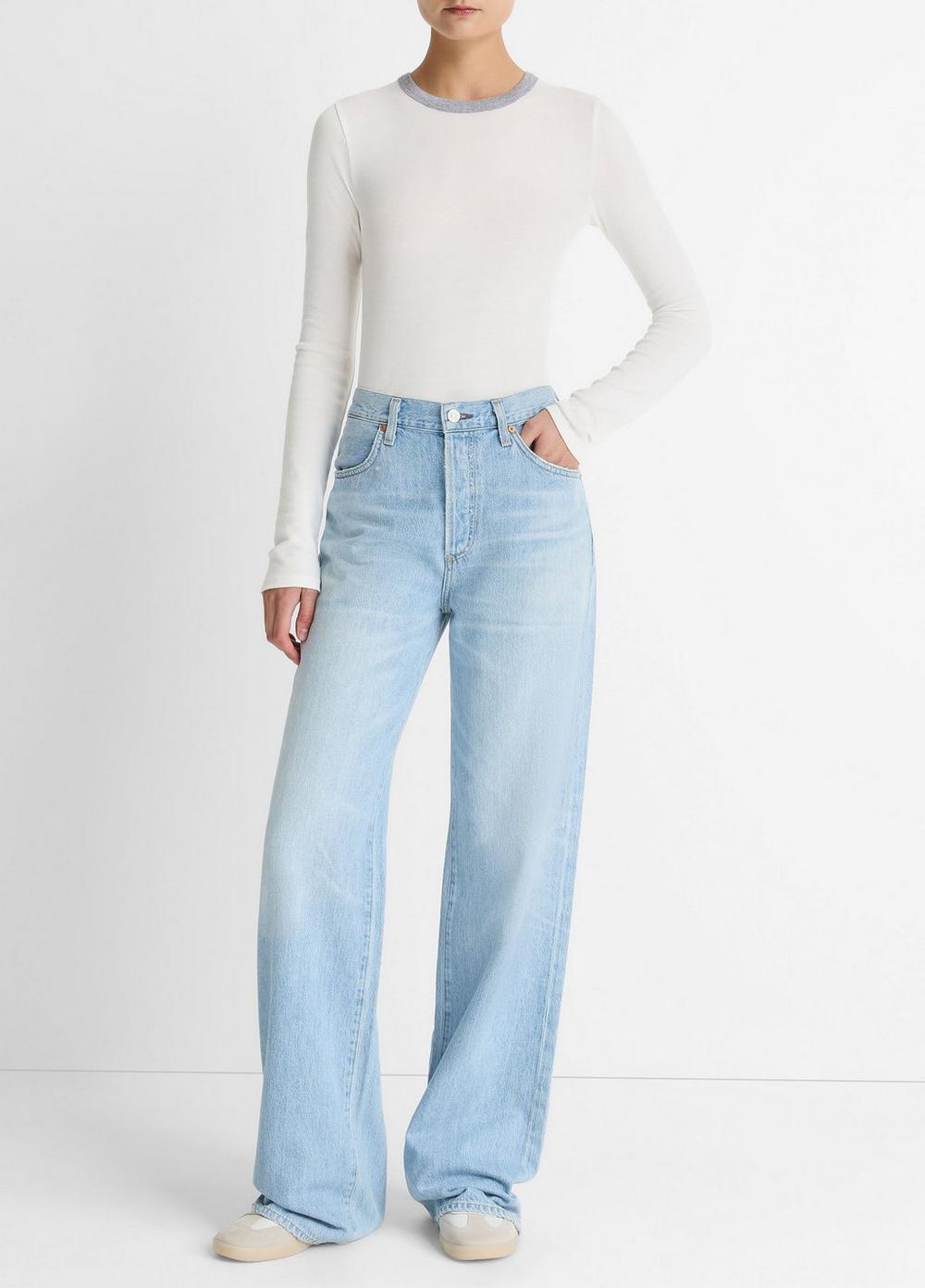 Vince Tipped Heathered Pima Cotton-Blend Long-Sleeve T-Shirt - Shirts & Tees