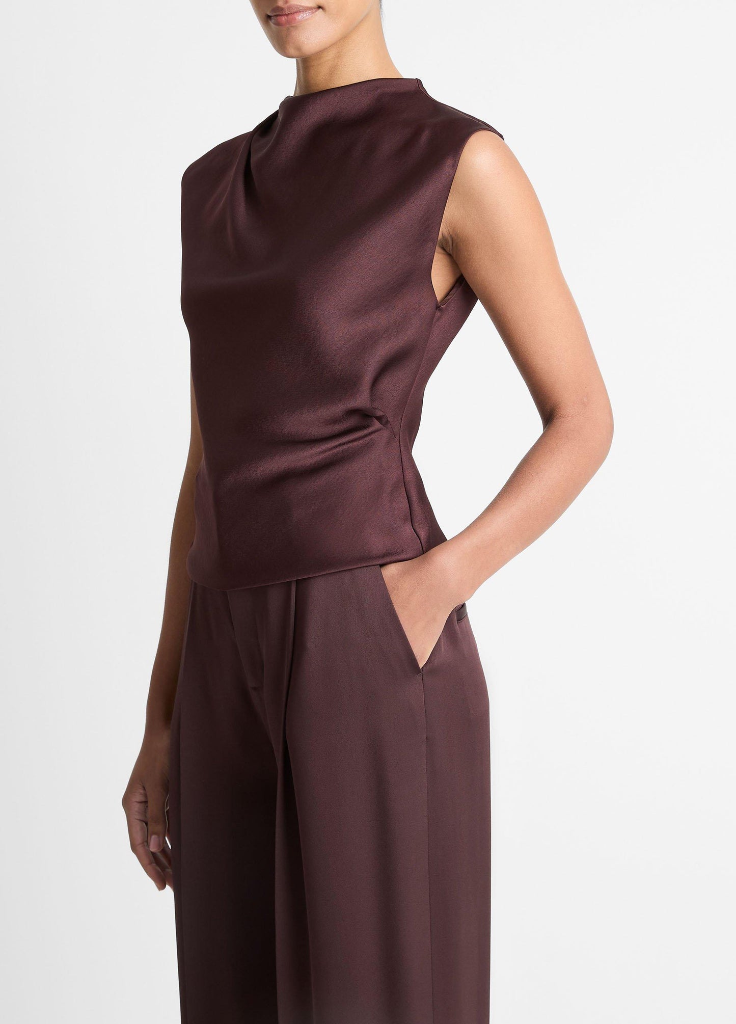 Vince Satin Draped Cowl-Neck Top - Shirts & Tees