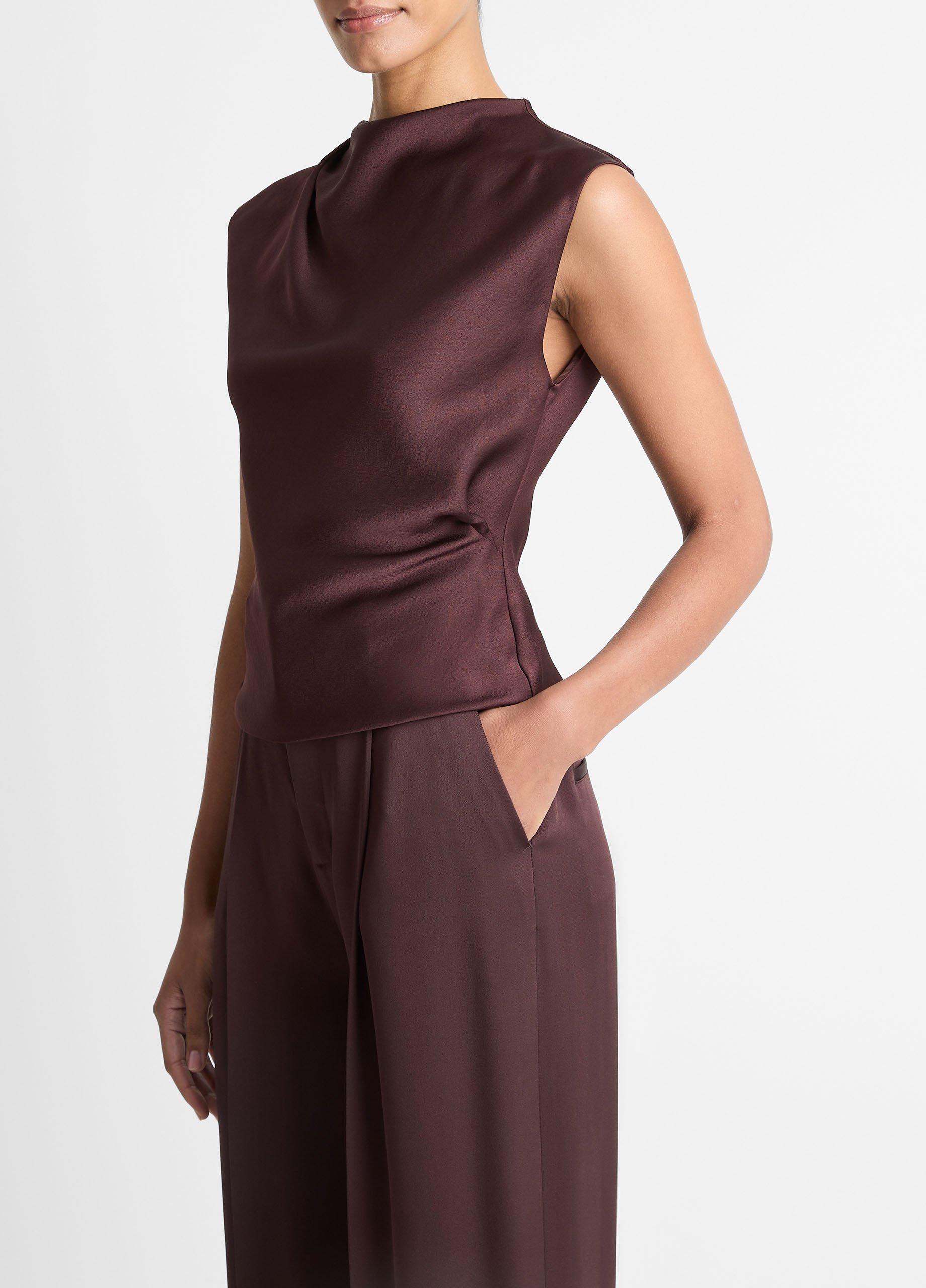 Vince Satin Draped Cowl-Neck Top - Shirts & Tees
