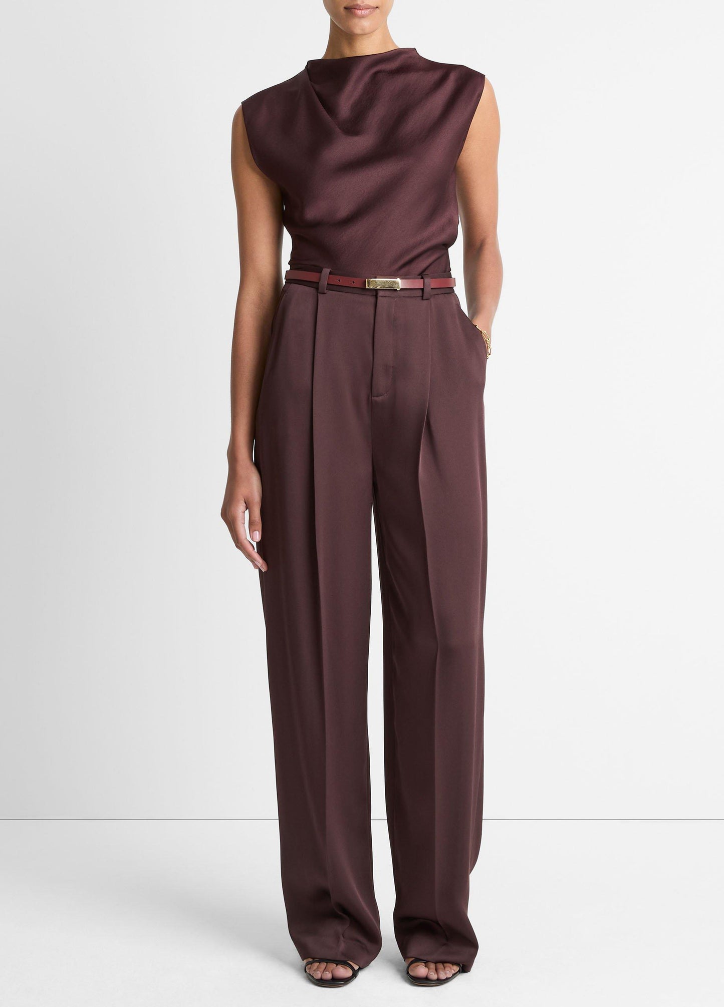 Vince Satin Draped Cowl-Neck Top - Shirts & Tees