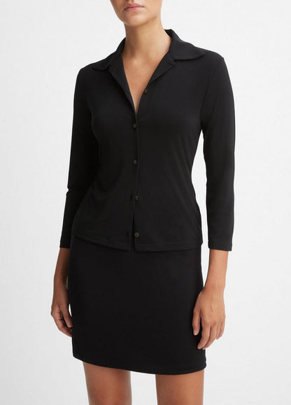 Vince Three-Quarter-Sleeve Button-Front Polo Top - Shirts & Tees